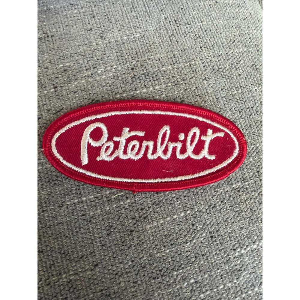 Vintage Peterbilt Motors Trucker Patch Red White Oval Embroidered Sew On Logo
